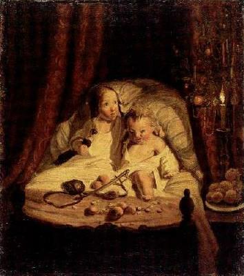Hans Peter Hasenclever: Kinder unter dem Weihnachtsbaum, um 1840