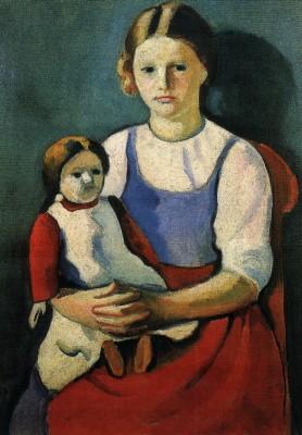 August Macke: Blondes M&auml;dchen mit Puppe, 1910