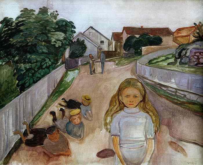 Edvard Munch: Spielende Kinder auf der Stra&szlig;e in &Aring;sg&aring;rdstrand, 1901-03