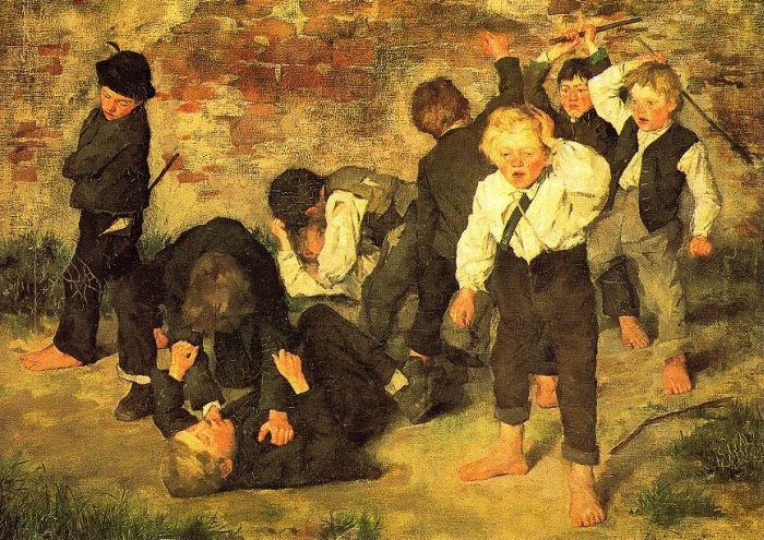 Wilhelm Tr&uuml;bner: Raufende Buben, 1872